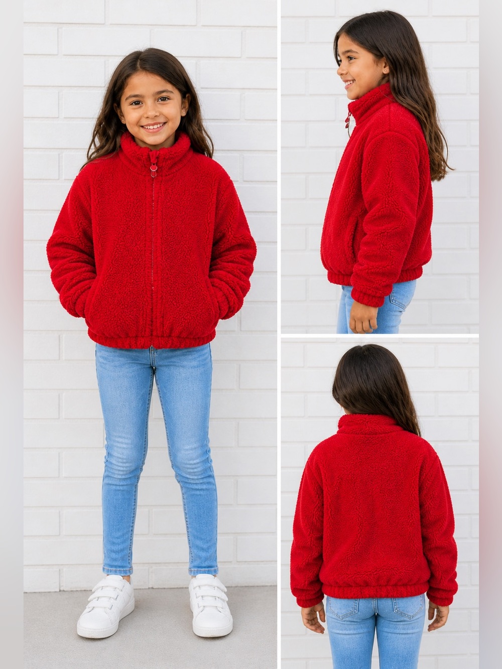 Girls Red Sherpa Fleece Jacket Size 7 Cozy Zip Up Warm Winter